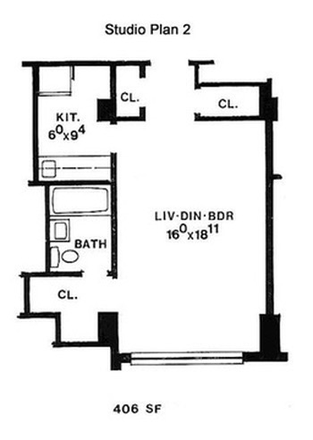 Floor Plan - PRIME ROSSLYN LOCATION  Spacious Studio Apartment 369 SF Close Rosslyn Metro, GU, GWU