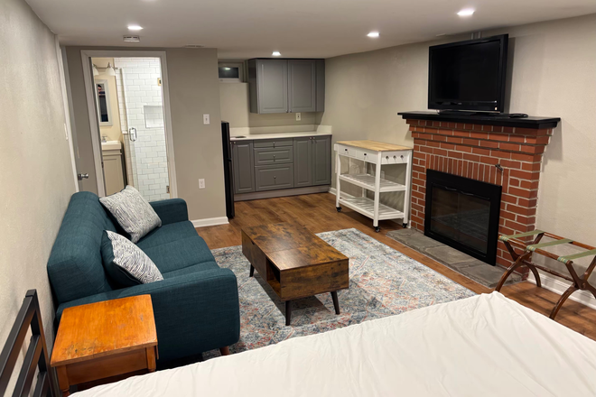 Bed, Living Area, and Kitchenette - Furnished Private Studio in Quiet University Park
