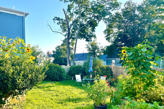 Large back yard with flower and vegetable garden - Spacious, bright 2 bedroom apartment
