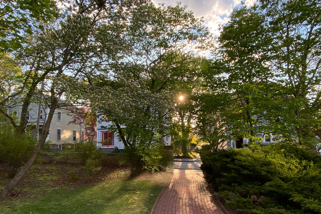 View of the front from the park opposite - Furnished 2 BR, all utilities (+internet) included. 5 minutes to bus stop Arlington Center Triplex