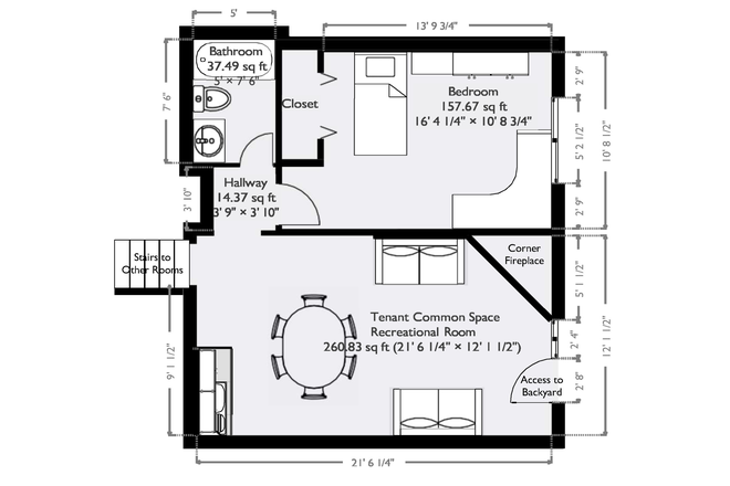 Floor Plan_1 - 3 Generous, Furnished bedrooms with large shared common tenant area