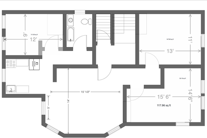 Apartment #2 Floorplan (Subleased room is bottom right) - Subleasing for Spring & Summer '26. Apartment is safe, comfortable, & close to DAAP