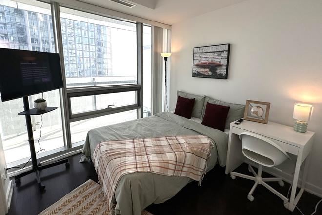 Bedroom - Fully Furnished Private Rooms | ICE Condos Near Rogers Centre & CN Tower