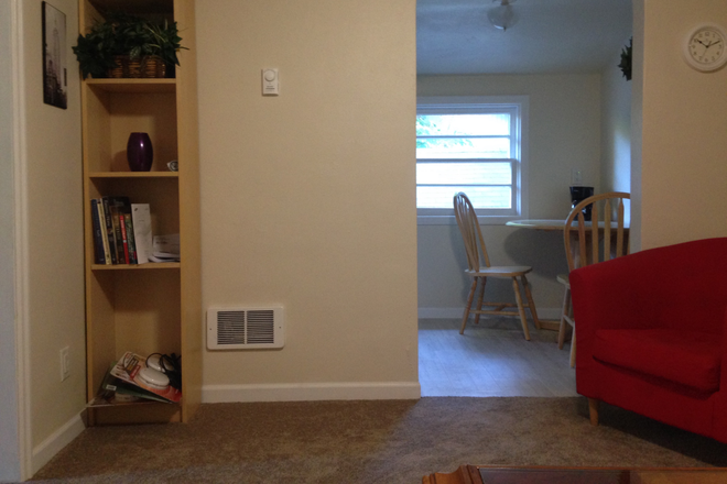 view from living room to kitchen - Cozy 1BR w/ in-unit laundry in beautiful College Hill area Duplex