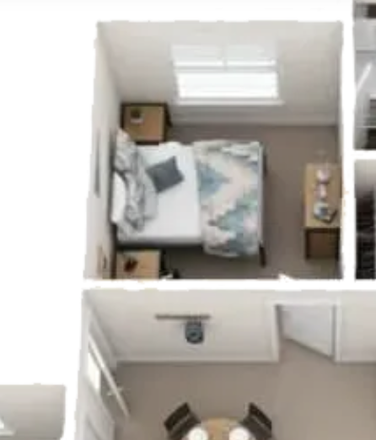 3D image of bedroom, by the entrance. - Latitude49