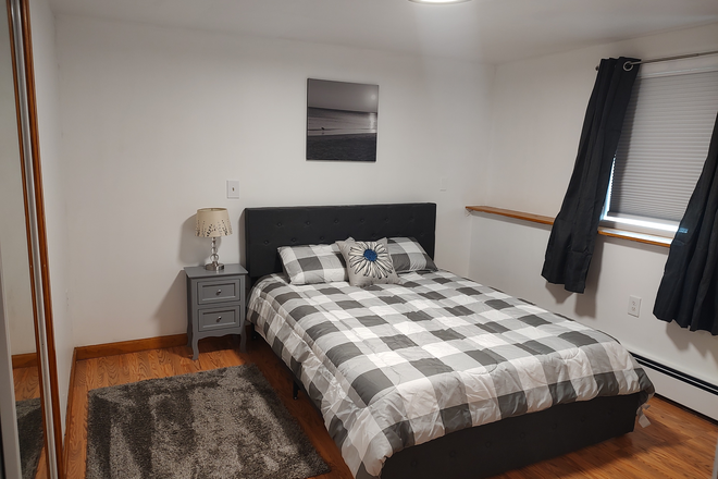 Bedroom with queen bed and large closet - Fully Furnished One Bedroom Williston Apartment