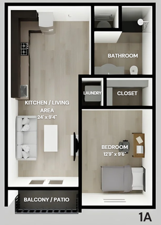Floorplan - Luxury Fully Furnished 1 Bedroom Apartment - 1A Floorplan