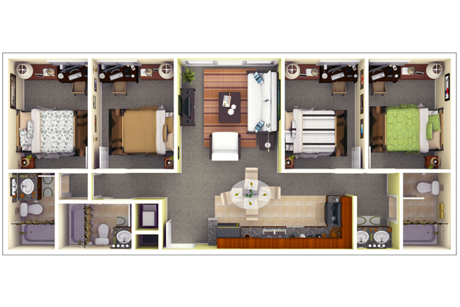 4b3b floor plan - University Village Tower Sublease