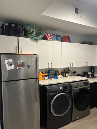 Kitchen with washer and dryer - Lux13 Apartments