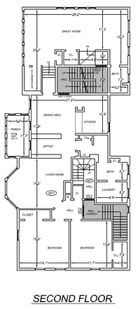 Floor plan for 2 BR, 1 bath, laundry unit - large 2-BR/2 Bath  unit on quiet street next to Cambridge City line & Davis Square. MBTA Condo