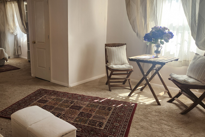 Garden suite (view from the couch). - FURNISHED GARDEN SUITE, private entrance/private bath in SFH with pool (Chevy Chase/Kensington MD) House