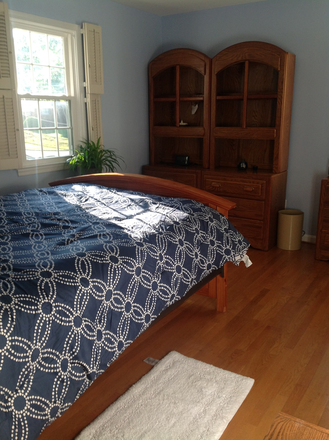 Bedroom, bed, bookshelves and linens included - Affordable furnished room with kitchen and laundry use,  on bike path in College Park Woods