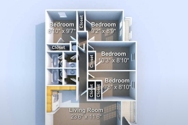 Floorplan - 305 N Salisbury Unit 3, 4BR 2B. Chauncey Area. $725/month Apartments