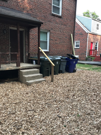 Back Yard thick layer wood chips - The Brick House