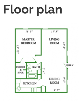 1B1B apartment floorplan - Living Room space available in 1B1B apartment.