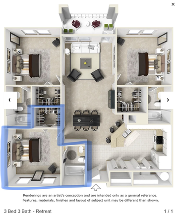 Spacious room with your own bedroom attached. - The Enclave Apartments