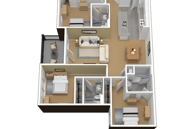 Apartment floor plan - UMD Courtyards 4x4 room (Single Bathroom) Apartments