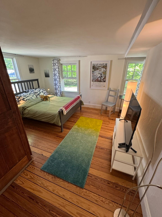 Bedroom w Queen bed and own TV, walk-in closer and attached private bathroom with Tub and shower - Furnished room in shared home-Mountain Ave-Princeton