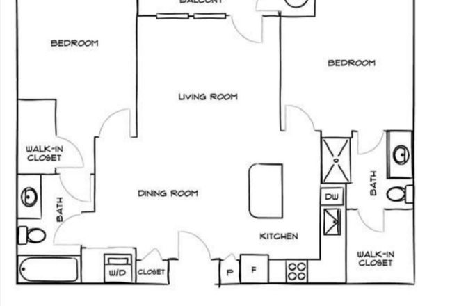 Floor plan - Main bedroom in 21 Fitz 2 bed / 2 bath Apartments