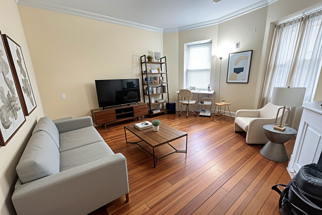 living room (virtually staged) - **NO BROKERS FEE!!* Spacious 4 Bed/2 Bath in JP seconds to Orange Line Avail 9/1/26!