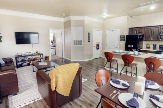 Living, dining area - Close to Campus furnished one bedroom Apartments