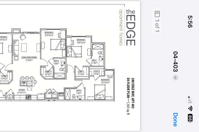 Floor Plan - Room sublet at The Edge Apartments