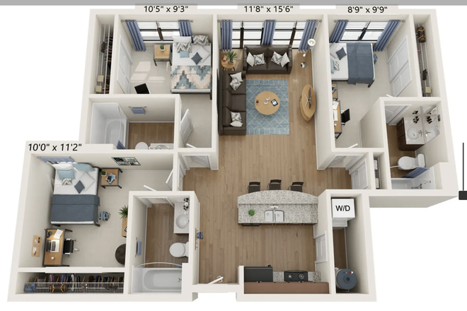 Apartment layout (Room pictured bottom-left) - The Varsity apartments (sublease)