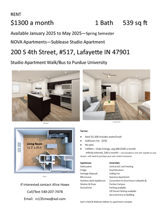 Listing for Apartment with Picture of Apartment and Floorplan - Nova Apartments