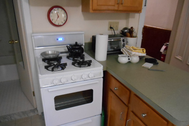 stove and counter - Furnished Studio apartment in Central Square, Cambridge MA