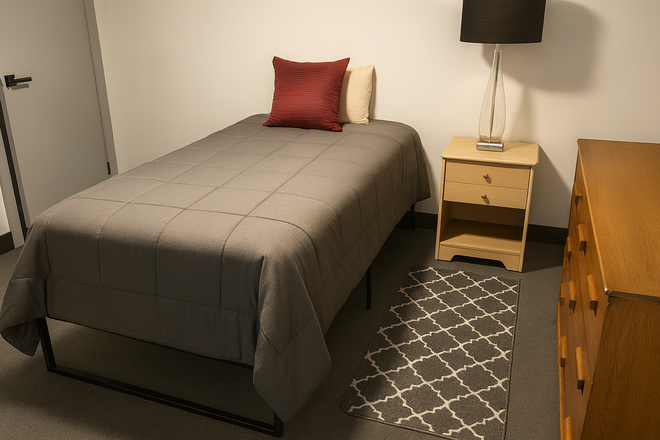 Bedroom A: $980 Private room with Single sized bed - (FOR MALES) Private rooms for rent in a shared basement at Keele St
