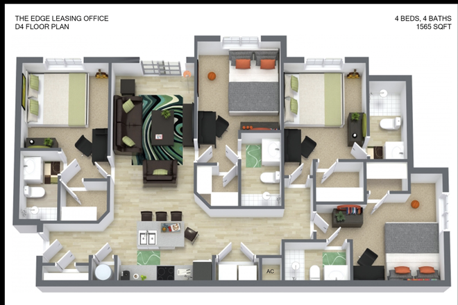 Floorplan of the entire apartment - Room is located bottom right - Edge Lease Assignment