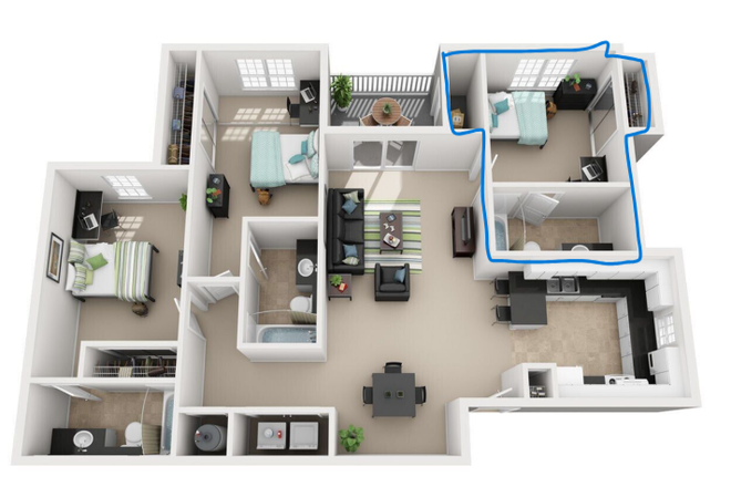 Outlined area is available unit - 1 Bedroom with Private Bathroom (girls only)