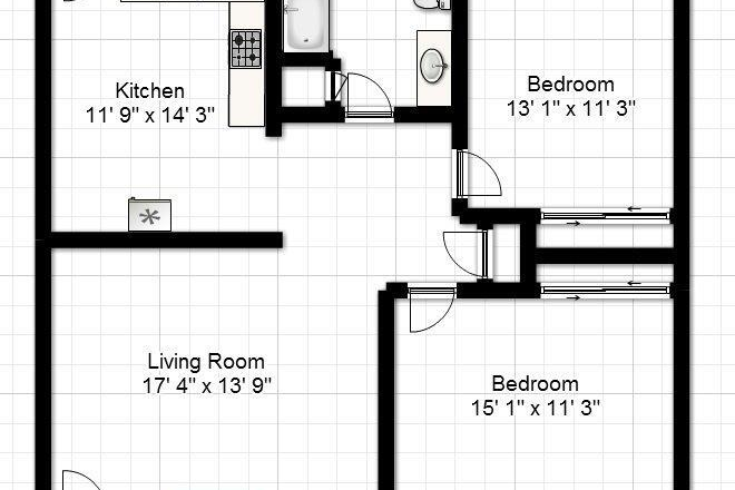 Floor Plan - 2B/1BH Apartment Heights