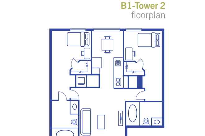 Floor plan. Room for rent is on right of photo - 2 x 2 Room at University View for sublease in Spring of 2025 Apartments