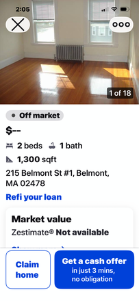 bedroom 1 of  2 - 215 Belmont Street - 3 rd floor Victorian - Belmont, MA on Cambridge line Triplex
