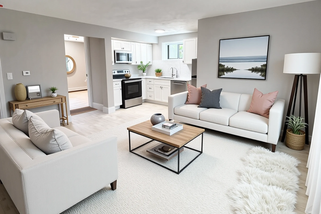 living room - Spacious Coolidge Corner 1 bed + office with parking