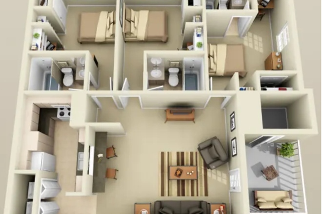Layout of Apartment, Room Listing would be the one on the far left. - The Horizon Student Living Apartment Sublease
