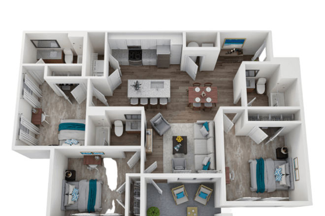 Apartment Layout. Bedroom listed is on the rightmost side of the screen. - Room to Rent close to UNCW Campus / Cottages at College Acres