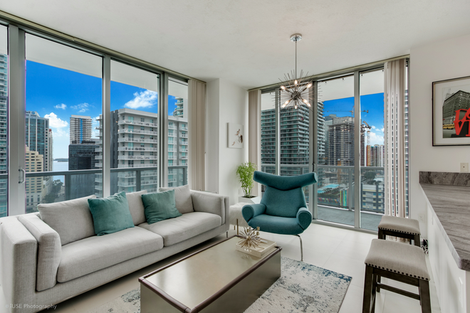 Living Area - Best Corner Unit in Brickell - Stunning 2/2 Condo across Metrorail Station - just minutes from UM