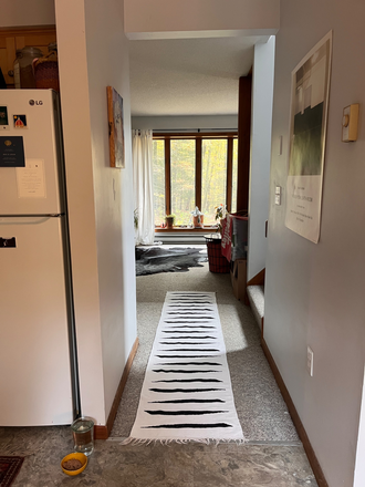 Kitchen to living room - Spring semester sublet in quiet three-bedroom close to campus Duplex