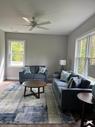Enjoy beautiful views of trees from the living room windows. - Brand New Partially Furnished Apartment with garage parking, Walk/Bike to UNC Campus/Hospitals