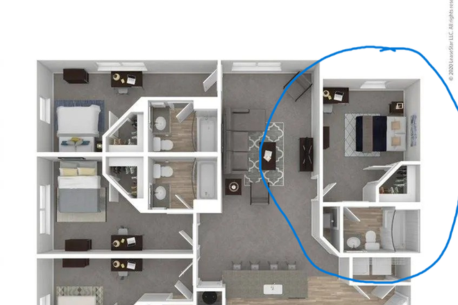 Unit circled in the floorplan - University Edge Apartments