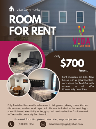 Flyer - Vida Community Room For Rent House