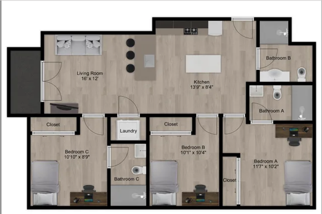 Floorplan (bedroom/bathroom B) - (SPRING SUBLEASE) PRIVATE BED AND BATH Apartments