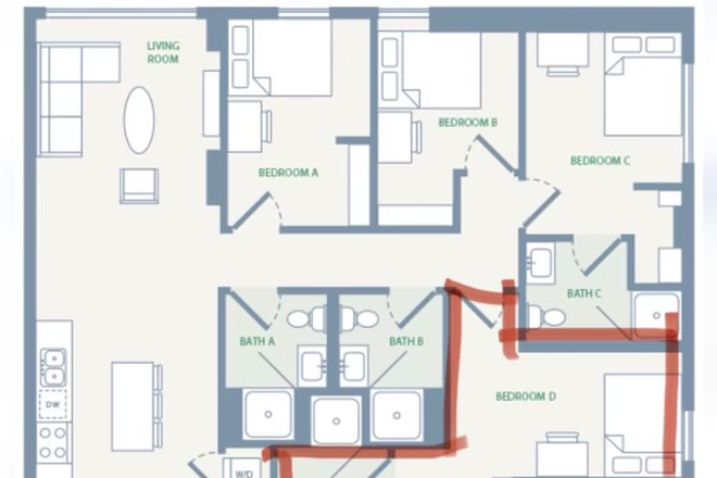 Floor plan - Rive Eugene 1 bedroom/1 bathroom in 4 unit apartment