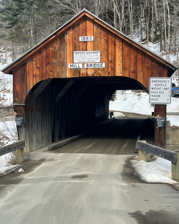 Covered bridge at the junction of Spring Road and Rte 110 - 3 BR House on 38 acres with pond, privacy, easy 10 minute commute to VLGS