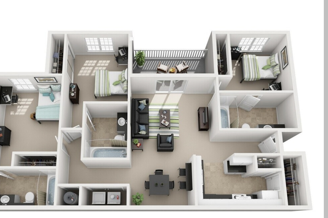 This is the floor plan, one room from the three is available, private room and private bathroom. - Lodge on the Trail