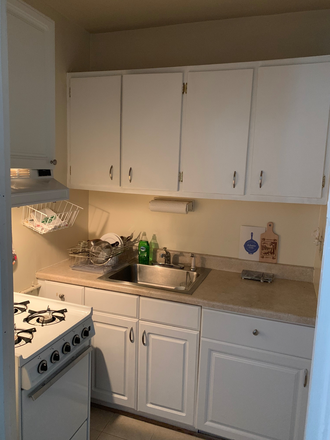 kitchen w/ gas cooking and good cabinet space - Large furnished Studio apartment in prime location!