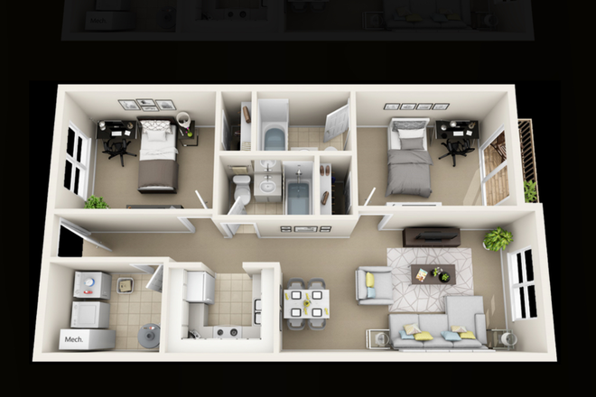 Floorplan - University Park Location: 2-bed bed/2-bath at The Avenues (next to Looking Glass Apt) $849.50