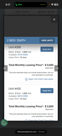 Prices - 2 bedroom apt in Belmont $2660-$2,800 all utilities included looking for a roommate to split r